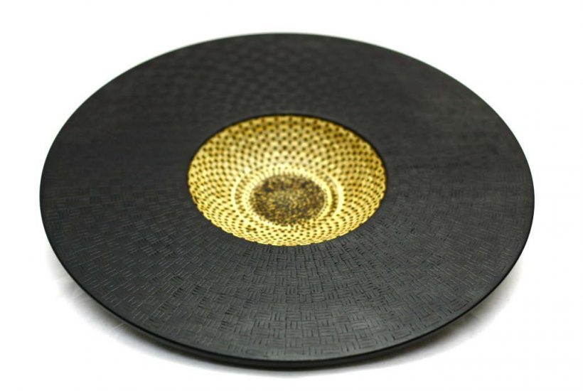 Black Pyro Dot - Wide Rimmed Wooden Bowl-Decorative Rimmed Bowl